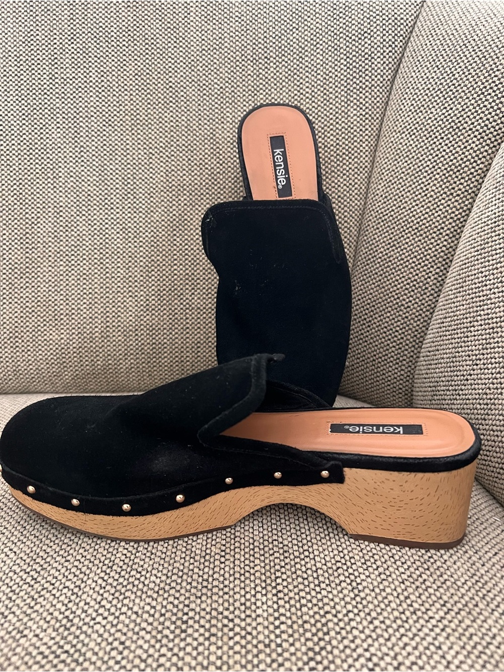 Kensie Black Suede Stud-Trim Clog Mules